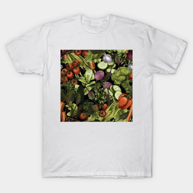 Vegetable nature pattern on black T-Shirt by orsinha